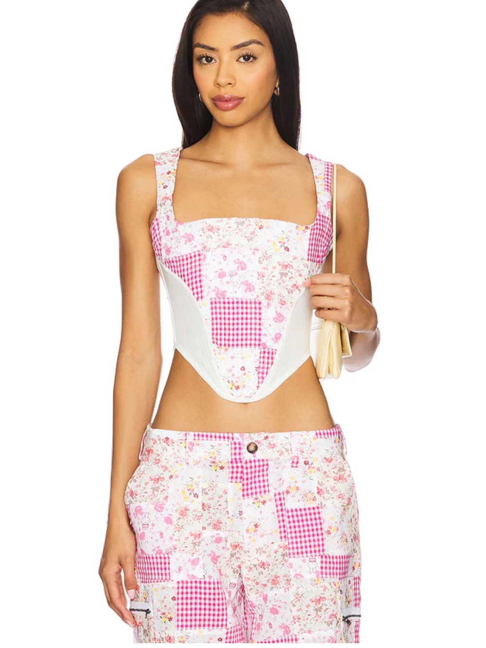 NWT Guizio Mina Patchwork Corset in Pink Multi